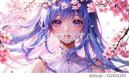 桜の花と少女　イラスト 122832283