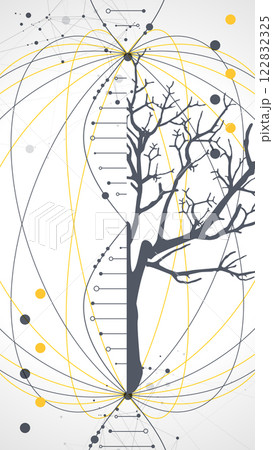 Abstraction on a scientific medical theme. Creative image of a DNA molecule with art elements. Abstraction on a scientific medical theme. Creative image of a DNA molecule with art elements. 122832325
