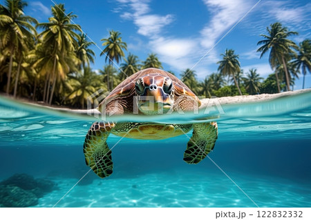 Sea turtle in the ocean. Ai Generative 122832332
