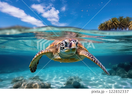 Sea turtle in the ocean. Ai Generative Sea turtle in the ocean. Ai Generative 122832337