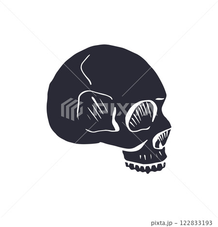 Hand drawn black silhouette human skull isolated on white background Hand drawn black silhouette human skull isolated on white background 122833193