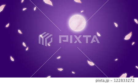 満月と桜の花びらが舞い散る背景イラスト 122833272