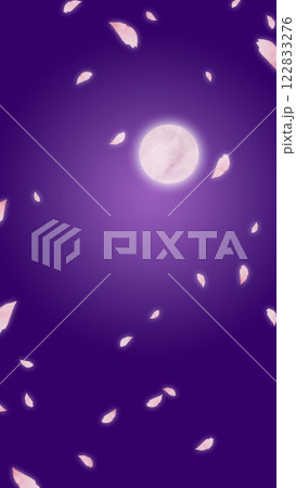 満月と桜の花びらが舞い散る縦型背景イラスト 満月と桜の花びらが舞い散る縦型背景イラスト 122833276