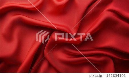 Red fabric with a pattern of waves. The fabric is very soft and smooth 122834101