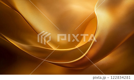 Gold fabric with a wave pattern. The fabric is very soft and looks like it is made of silk 122834281