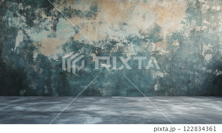 Wall with a blue and brown color scheme. The wall is empty and has a rough texture Wall with a blue and brown color scheme. The wall is empty and has a rough texture 122834361