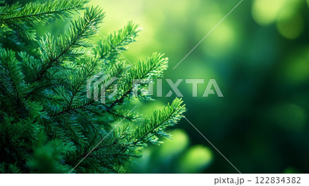 Lush green tree with vibrant green leaves and a bright green background. The tree is full of leaves and the background is a vivid shade of green, creating a serene and peaceful atmosphere 122834382