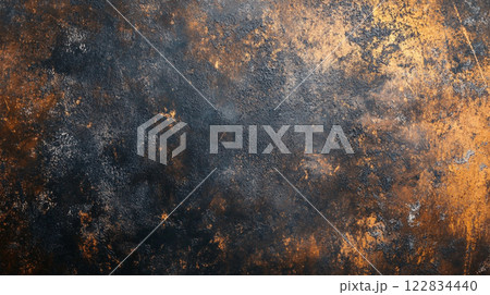 Black and orange background with a lot of texture. The background is a mix of black and orange, with the orange being more prominent. The texture of the background is rough and uneven 122834440