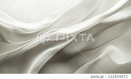 White fabric with a pattern of waves. The fabric is made of a material that is soft and smooth to the touch. The waves on the fabric are not very defined, giving it a more abstract and artistic look 122834872