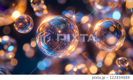 Cluster of colorful, glowing orbs that appear to be floating in the air. The orbs are of various sizes and colors, creating a sense of depth and movement. Scene is one of wonder and excitement Cluster of colorful, glowing orbs that appear to be floating in the air. The orbs are of various sizes and colors, creating a sense of depth and movement. Scene is one of wonder and excitement 122834889