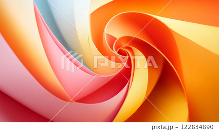 Colorful spiral with pink, orange, and yellow stripes. The spiral is made of paper and has a unique, abstract design Colorful spiral with pink, orange, and yellow stripes. The spiral is made of paper and has a unique, abstract design 122834890