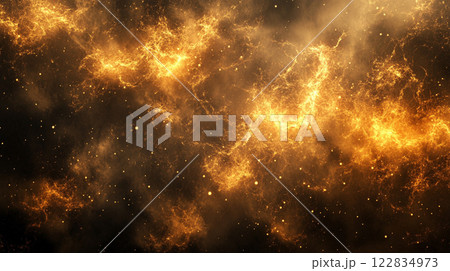 Bright orange and black space with a lot of stars and a lot of fire. The fire is very bright and it looks like it is coming from the stars 122834973