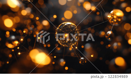 Close up of a bunch of glowing orbs with a black background. The orbs are all different sizes and colors, and they are arranged in a way that creates a sense of movement and energy Close up of a bunch of glowing orbs with a black background. The orbs are all different sizes and colors, and they are arranged in a way that creates a sense of movement and energy 122834989