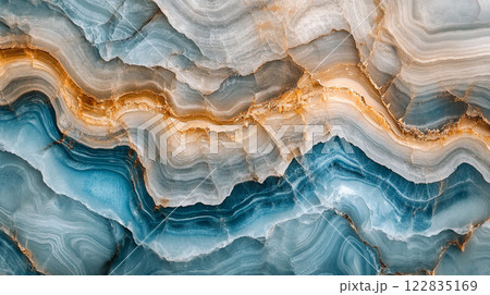 Blue and white stone with a gold stripe. The stone is very textured and has a lot of detail 122835169