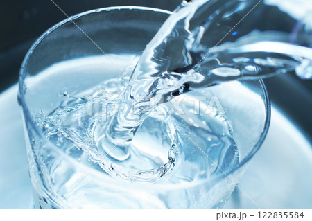 コップに勢い良く注がれた水 コップに勢い良く注がれた水 122835584