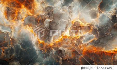 Close up of a rocky surface with orange and gray colors. The image has a moody and mysterious feel to it 122835891