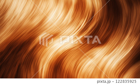 Close up of a woman's hair with a wave pattern. The hair is brown and he is long Close up of a woman's hair with a wave pattern. The hair is brown and he is long 122835925
