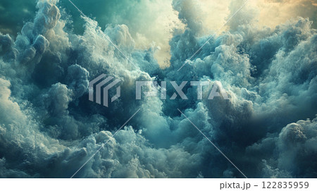 The sky is filled with clouds, and the colors are blue and white. The clouds are fluffy and seem to be moving slowly The sky is filled with clouds, and the colors are blue and white. The clouds are fluffy and seem to be moving slowly 122835959