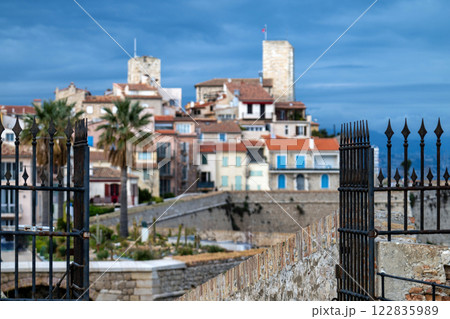 Antibes castle and central square, palm and cactus garden by the sea Antibes castle and central square, palm and cactus garden by the sea 122835989