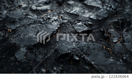 Black and grey rock surface with a few specks of gold. The image has a moody and somber feel to it Black and grey rock surface with a few specks of gold. The image has a moody and somber feel to it 122836064