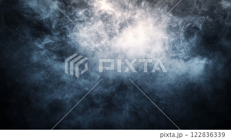 Blurry blue sky with white clouds. The sky is filled with smoke and steam. The image has a mood of mystery and confusion Blurry blue sky with white clouds. The sky is filled with smoke and steam. The image has a mood of mystery and confusion 122836339