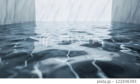 Large body of water with ripples and waves. The water appears to be calm and still, with no visible movement or activity. Concept of tranquility and peacefulness Large body of water with ripples and waves. The water appears to be calm and still, with no visible movement or activity. Concept of tranquility and peacefulness 122836393