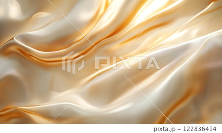 Very soft and smooth fabric with a golden hue. The fabric is flowing and he is very delicate 122836414