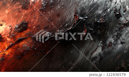 Black and red background with a lava flow. The background is very dark and the lava is flowing down the side of the background 122836579