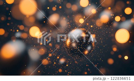 Blurry image of a ball with orange and black specks. The image has a dreamy, ethereal quality to it, as if it were captured in a moment of suspended animation Blurry image of a ball with orange and black specks. The image has a dreamy, ethereal quality to it, as if it were captured in a moment of suspended animation 122836651