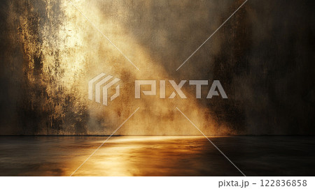 Wall with a gold and brown texture. The wall is empty and has a shiny, reflective surface 122836858