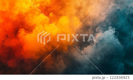 Colorful cloud with orange and blue streaks. The colors are vibrant and the brushstrokes are bold. Scene is energetic and dynamic 122836925