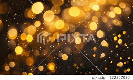 Bright yellow background with many small circles of light. The circles are scattered throughout the image, creating a sense of movement and energy. Scene is celebratory and joyful 122837059
