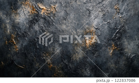 Wall with a lot of texture and a few orange spots. The wall is dark and the orange spots are scattered throughout Wall with a lot of texture and a few orange spots. The wall is dark and the orange spots are scattered throughout 122837086