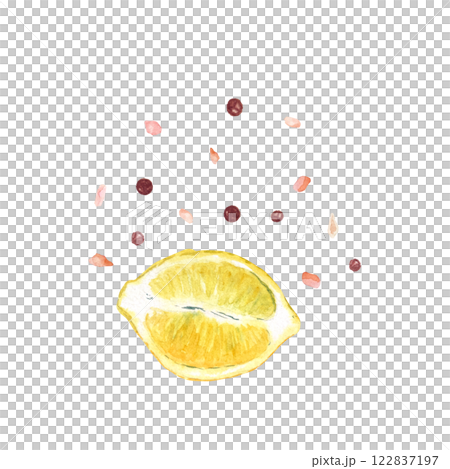 Lemon, pepper and Himalayan salt watercolor composition isolated on white background, hand drawn for food design. Spice box, restaurant and cafe menu, packaging, cards, food ads, labels decor and Lemon, pepper and Himalayan salt watercolor composition isolated on white background, hand drawn for food design. Spice box, restaurant and cafe menu, packaging, cards, food ads, labels decor and 122837197