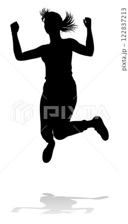 Happy Woman Jumping For Joy Silhouette Person 122837213