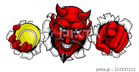 Devil Tennis Ball Sport Team Mascot Illustration 122837215