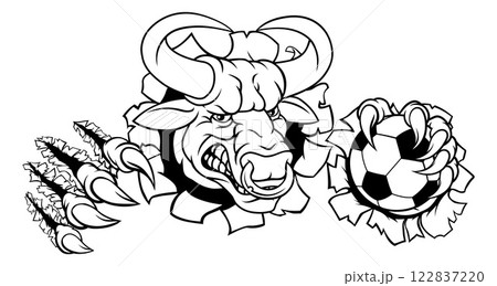 Bull Minotaur Longhorn Cow Soccer Mascot Cartoon 122837220