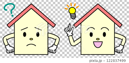 Two expressions of a thinking house character 122837499