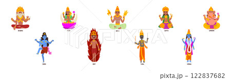 Ancient Indian Hindu Gods and Goddess Vector Set 122837682
