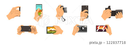 Human Hand with Camera and Smartphone Shooting and Filming Vector Set Human Hand with Camera and Smartphone Shooting and Filming Vector Set 122837718