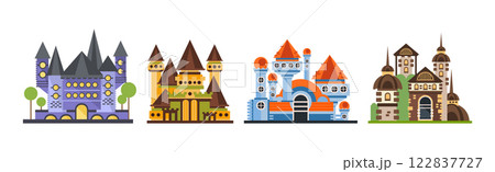 Fairy Medieval Castle with Stone Wall and Tower Vector Set Fairy Medieval Castle with Stone Wall and Tower Vector Set 122837727