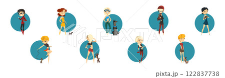 Elegant Woman Character with Small Dog Pet Vector Set 122837738