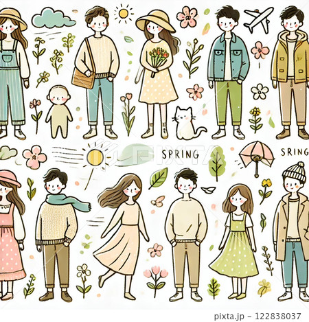 春　カップル　イラストセット 122838037