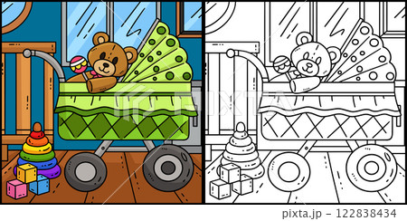 Baby Shower Baby Stroller Coloring Illustration Baby Shower Baby Stroller Coloring Illustration 122838434