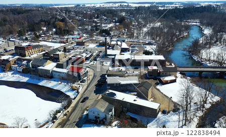 Aerial of Ayr, Ontario, Canada on a winter day Aerial of Ayr, Ontario, Canada on a winter day 122838494