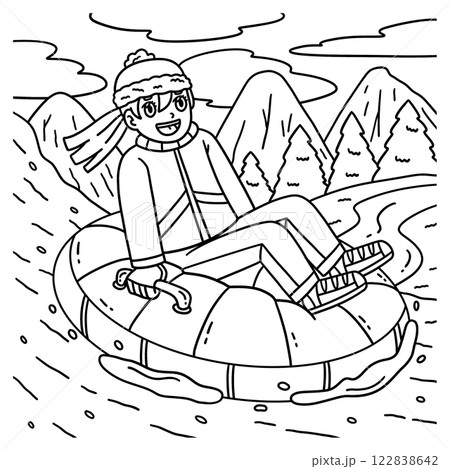 Sledding Girl Riding an Inflatable Sled Coloring Sledding Girl Riding an Inflatable Sled Coloring 122838642