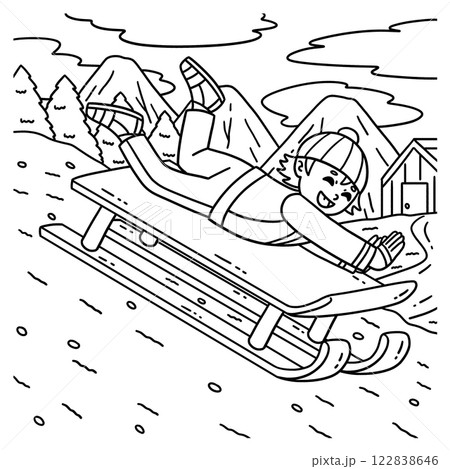 Sledding Boy on his Stomach Coloring Page for Kids Sledding Boy on his Stomach Coloring Page for Kids 122838646