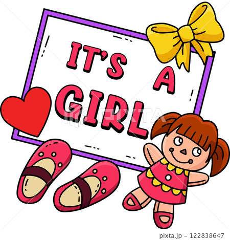 Baby Shower Its a Girl Cartoon Colored Clipart  122838647