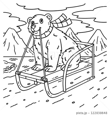 Sledding Polar Bear Coloring Page for Kids Sledding Polar Bear Coloring Page for Kids 122838648