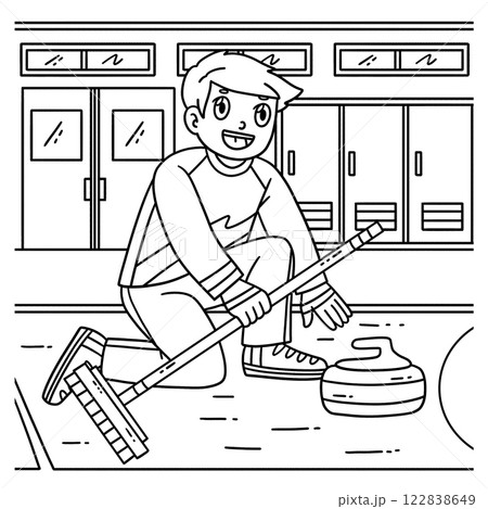 Curling Male Athlete with Stone Coloring Page Curling Male Athlete with Stone Coloring Page 122838649